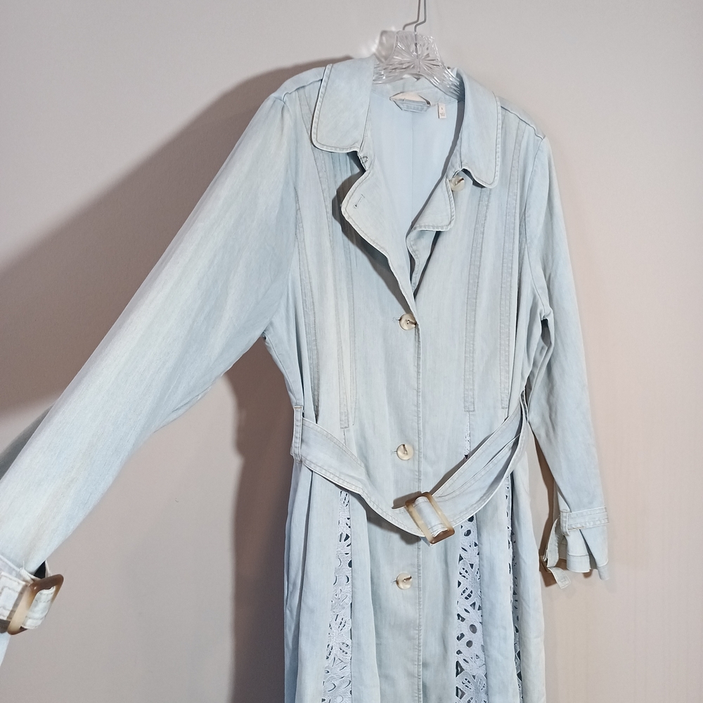 Soft Surroundings Lori chambray trench coat with lace panels Size L - Picture 4 of 8